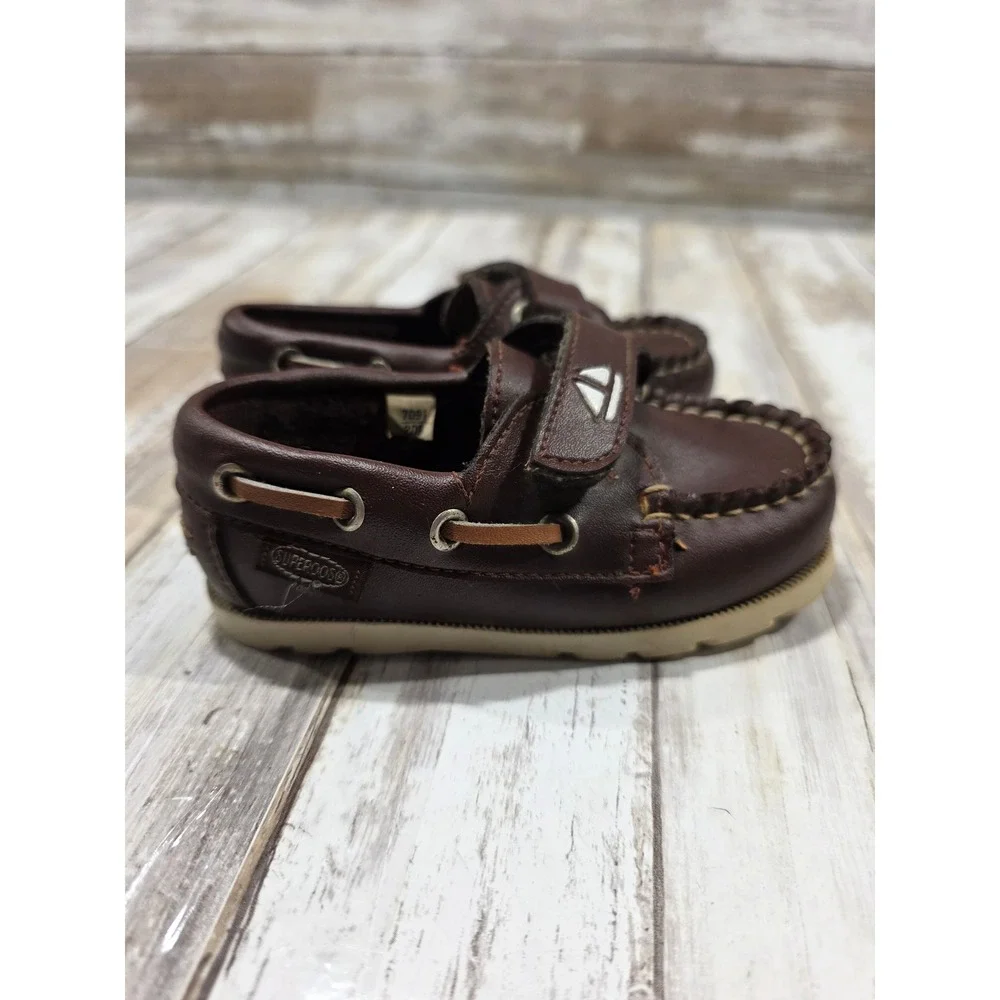 Superoos Toddler Boys Size 5 Brown‎ Boat Shoes Hook and Loop Sailor Loafers